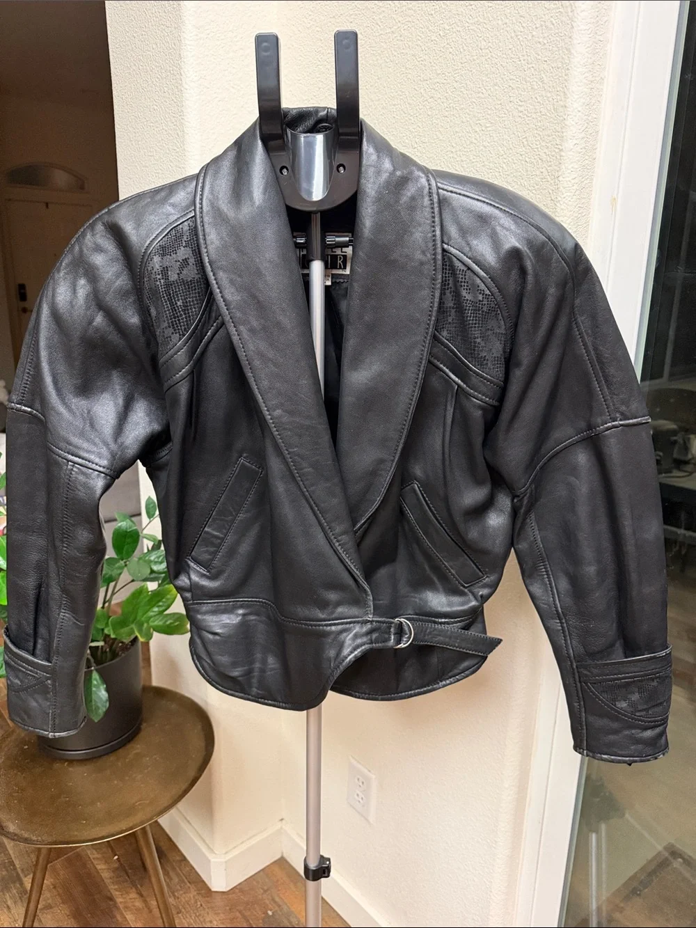 Vintage 80s Pelle Cuir Black Leather Jacket Batwing Avant-Garde M